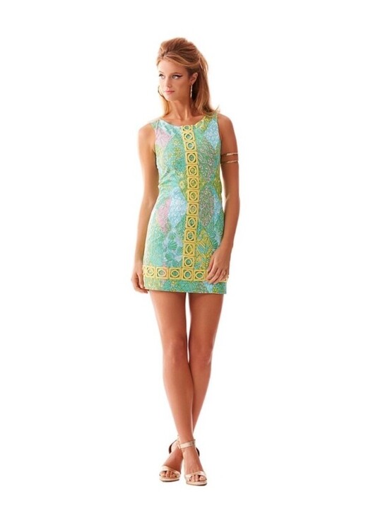 Lilly Pulitzer Dresses & Skirts - Lilly Pulitzer Mila Sun Dance Print Yellow Lace Panel Shift Dress sz 8